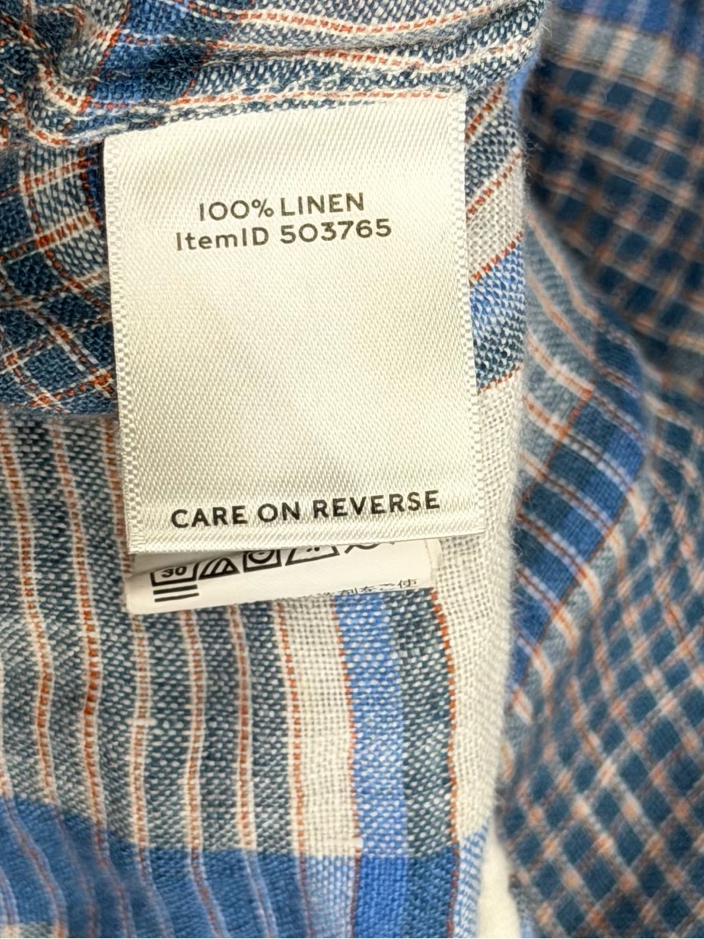 L.L. Bean Signature 100% Linen Blue Madras Plaid Tie Front Boxy Boat Neck Blouse - Picture 7 of 8
